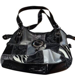 d - fusion Purse Black Faux Leather Medium Size Handbag with Logo Single Pocket